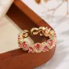 Anillo Abierto de Ola de Diamantes Coloridos Dulce Fresco Moda Retro Francesa para Mujer Diseño de Nicho ins Sentido Exquisito Lujo Ligero Anillo de Dedo