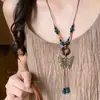 Nuevo Collar de Mariposa con Cuentas Estilo Chino Retro Cadena para Suéter Estilo Étnico Bohemio para Mujer Cuerda Trenzada Larga Halter Accesorios