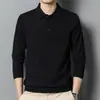 Hot2025 Nueva Camisa de Punto para Hombre Estilo Coreano Ajustada Casual Cuello Campana Color Sólido Manga Larga