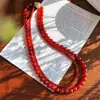 Collar de Año Nuevo Rojo Retro Rojo Sangre de Paloma Carniola Natural Diseño de Doble Capa Cadena para Clavícula