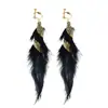 Clips de Oreja Retro Coloridos de Plumas Europeos y Americanos Sin Perforación Estilo Étnico Bohemio Pendientes con Borlas Venta Caliente Transfronteriza