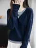 Nuevo Jersey de Punto de Dos Piezas Falsas en Color Contrastante Otoño e Invierno para Mujer Estilo Coreano Reductor de Edad Top Interior Jersey Básico y Versátil para Mujer
