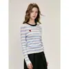 Top de punto a rayas con bloques de color estilo coreano para mujer, nuevo modelo otoño 2026, sensación de alta gama, camiseta base de capa interior, top ajustado dulce y picante