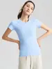 Top de yoga personalizado ajustado para mujer, con sensación de segunda piel, adelgazante y transpirable, adecuado para correr, deportes y fitness, de manga corta, que ciñe la cintura, de cuello redondo, ropa de yoga