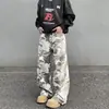Jeans Americano Retro Cinza-Branco Camuflagem Deserto Masculino Perna Reta Calças de Trabalho Lenhador Ligeiramente Flare Casual Longas Tendência