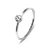 Anillo de boda con un solo diamante, de acero titanio y circonita con incrustaciones simples, estilo europeo y americano, para niñas, de seis garras.