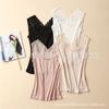 Chaleco de Encaje de Punto de Seda de Cuello en V de Nuevo Estilo de Verano de Gama Alta para Mujer, Camiseta Interior Básica Lisa sin Mangas de Seda de Morera