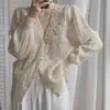 Cárdigan Suéter Abrigo con Perlas para Mujer, Moda Primavera 2026, Estilo Elegante de Socialité, Top Holgado Calado Inspirado en Chanel