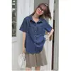 Nuevo Top Casual de Moda Estilo Coreano de Alta Gama Holgado Amigable con la Piel Delgado de Mezclilla Manga Corta en Colores Oscuros/Claros