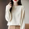 Suéter de Punto de Algodón de Cuello Redondo Engrosado, Nuevo para Primavera y Otoño, de Manga Larga, Siete Agujas, Doble Hilo, Holgado, Prenda Base para Mujer