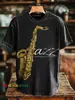 Camiseta Masculina com Gola Redonda e Manga Curta, Estampa Digital 3D Personalizável com Padrão Jazz Transfronteiriço, disponível para atacado a partir de uma peça