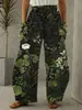 Calça Casual de Primavera Transfronteiriça com Estampa Digital 3D Padrão Floral Retrô Calça Feminina Fina de Perna Larga Estilo Primavera Europeu e Americano