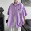 Camisa masculina de cinco mangas estilo Hong Kong, versão coreana da moda estilo BF, camisa estilosa, camisa casual de meia-manga com bolso decorado, cardigã