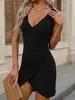 2025 Primavera y Verano Nuevo Cruz Ropa de Mujer Amazon Comercio Exterior Vestido Sexy de Mujer con Cuello en V Sin Mangas Fruncido Ajustado para Mujer