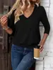 Conjunto de 2 piezas transfronterizo de Amazon para mujer, tops de manga tres cuartos, camisa casual de otoño con cuello en V y lazo delantero