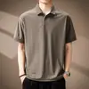Camisa Polo negra de manga corta de estilo americano moderno de tecnología fría para hombre, camiseta ligera de verano deportiva de seda de hielo con cuello camisero