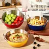 Olla colorida de doble asa, bol de cocina multifuncional, bol multiusos de cocina doméstico estampado de acero inoxidable 304, plato para frutas, olla para fideos