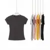 Camiseta de Algodón Puro Color Sólido Transfronteriza 230g Corte Delgado Verano Cuello Redondo para Mujer Moderna Estilo Americano Moda Versátil
