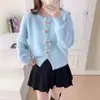 Nuevo cárdigan de encaje dulce con lazo, botón de perla y pelo de visón para mujer, suave y holgado, adelgazante, abrigo corto de punto