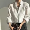 Camisa Fina de Encaje Plisado Textura de Rayas Oscuras Estilo Retro Yamamoto para Hombre Diseño Holgado Casual Manga Larga