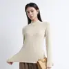 Nova blusa interna de gola semi-alta para mulheres, estilo primavera e outono, camisa básica de cor sólida slim fit, camiseta de manga longa canelada de alta elasticidade