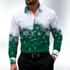 Camisa de manga larga para hombre con estampado de copo de nieve en degradado blanco y verde, perfecta para Navidad, fiestas navideñas y uso casual diario