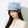 Boina Octogonal de Bolinhas para Mulheres com Orelhas de Gato 3D, Laço, Estrelas, Aba Curta Boina de Jornaleiro, Chapéu de Artista Literário Japonês