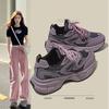 Sapatos Dad Roxo com Solado Grosso Resistentes à Sujeira Sapatos Femininos Explosões Novas Primavera 2025 Versátil Respirável Casuais Esportivos Sapatos de Corrida