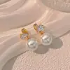 Brincos de Pérola em Forma de Coração com Cravação de Diamantes Novo Estilo, Design Elegante de Nicho, Brincos da Moda Tendência, Brincos de Luxo Leve e de Alta Qualidade para Mulheres