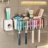 Portacepillos de dientes, Estante de almacenamiento sin taladro para cepillos de dientes eléctricos y vasos de enjuague bucal, Set multifuncional de cepillos de dientes para montar en la pared del baño