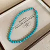 Collar de Cuentas Turquesa Nuevo Estilo Chino Moda Cadena Simple para Clavícula Versátil Temperamento Joyería de Nicho de Gama Alta Venta al por Mayor