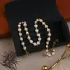 Colar com Pérola de Amor Gêmea Incrustada Design Simples Estilo Frio Colar Pérola em Formato de Coração Pontos Retro