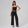 Bestseller transfronterizo: Conjunto de dos piezas para mujer con pantalones de pierna ancha de tiras cruzadas y top corto tipo tank top, de cintura alta, con caída, conjunto casual deportivo para yoga