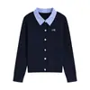 Elegante e Estiloso Cardigan de Tricô Falso Duas Peças com Gola e Manga Longa para Mulheres 2026 Outono Novo Moda Casual Versátil