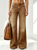 Jeans Americanos Retro de Cintura Baja de Pierna Ancha Transfronterizos para Mujer Bolsillos Grandes Dobladillo Crudo Microcampana Pantalones Largos Casuales Y2K Mezclilla