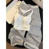 Pantalones de Pijama con Tirantes de Color Sólido Estilo Coreano para Mujer, Nuevo Conjunto de Dos Piezas Lindo y Cómodo Talla Grande para Dormir, Verano 2026