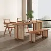 Conjunto de Mesa e Cadeiras de Jantar em Madeira Maciça Nórdica com Trançado de Rattan Pequeno Apartamento Casa Restaurante Simples Estilo Wabi-sabi Pousada Mesa de Jantar Retangular