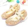 Sapatos de Princesa para Meninas Primavera e Outono Cristal Prata Sapato Infantil para Caminhar Sapatos de Couro de Salto Alto Sapatos de Festa para Apresentação de Palco para Meninas