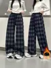 Pantalones de franela a cuadros de pierna ancha para niñas, estilo nuevo Otoño/Invierno para niños medianos y grandes, estilo coreano, sueltos, con caída, casuales, sudadera, engrosados, cálidos