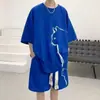 Conjunto casual de dos piezas para hombre de verano: camiseta de manga corta y shorts deportivos tipo jersey de baloncesto, ropa deportiva moderna estilo coreano
