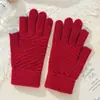 Luvas de Lã Tricotadas para Tela de Toque de Inverno Quentes Cinco Dedos Divididos Espessadas Proteção contra Frio Unissex