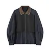 Ropa Vintage Yidao 2026 Otoño Nuevo Estilo Bloques de Color Parche en el Cuello Chaqueta de Mezclilla para Hombre Retro Holgada Cuello de Solapa Abrigo