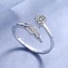 S925 Sterling Silver Angel Wings Love Anel em forma de coração com anel de zircão de diamante completo Moda feminina coreana