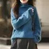 Fio Floral Lã Outono e Inverno Gola Alta Mesclado Novo Suéter de Tricô Manga Longa Feminino Caxemira Escovada Suéter