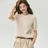 Estilo Retro Suave~Suéter de Punto Trenzado Manga Corta Cuello Redondo 75% Cachemira 25% Seda para Mujer Ligero Suave Esponjoso
