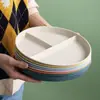 Conjunto de Prato Triplo de Palha de Trigo Prato de Jantar Redondo Quantitativo Redução de Gordura Prato de Jantar Doméstico Impermeável Prato de Frutas Prato de Café da Manhã Venda por Atacado