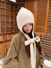Gorro tejido estilo coreano para mujer con protección para las orejas, gorro grueso de lana cálido para otoño e invierno, hace que la cara se vea más pequeña, con un ambiente retro