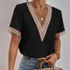 2023 Comércio Exterior Transfronteiriço Amazon Aliexpress Novo Estilo Renda Manga Curta Chiffon Blusa para Mulheres