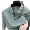 Camiseta de Manga Larga Nueva para Otoño 2025 Transfronteriza para Hombres de Mediana Edad, Camisa Polo con Cuello, Top Casual para Papá para Uso Diario