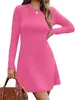 Vestido Feminino com Tecido Canelado Escovado, Moda Europeia e Americana Outono/Inverno 2025, Novo Estilo, Acinturado, Slim Fit, Vestido Suéter de Manga Longa para Mulheres